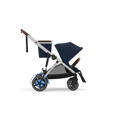 Διπλό καρότσι Cybex e-Gazelle S με δεύτερη αθλητική μονάδα, ηλεκτρικό, Ocean Blue με ασημί πλαίσιο