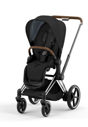 Carucior sport pentru copii Cybex Platinum e-Priam, inovativ electric, premium - Deep Black cu cadru Chrome Brown