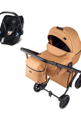 Carucior pentru copii Anex E/ Type 3 in 1 din piele ecologica Editie Noua Caramel cu scoica Cybex Aton 5