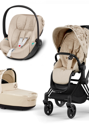 Carucior 3 in 1 pentru copii Cybex Priam 4.0 Simply Flowers, cu landou si scoica auto Cloud T - Beige