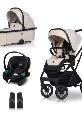 Carucior 3 in 1 pentru copii Cavoe Axo Shine, multifunctional, elegant, cu landou si scoica auto Cybex Aton S2 - Champagne