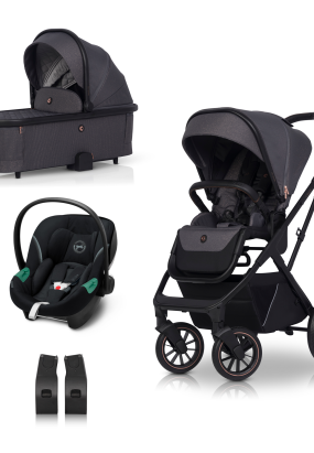 Carucior 3 in 1 pentru copii Cavoe Axo Shine, multifunctional, elegant, cu landou si scoica auto Cybex Aton S2 - French Grey