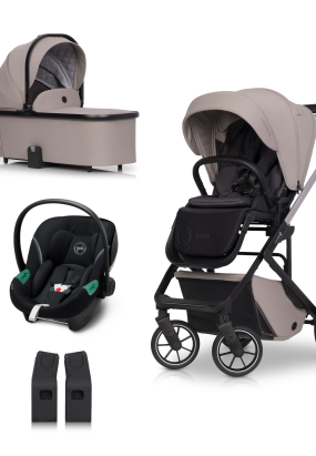 Carucior 3 in 1 pentru copii Cavoe Moi+, elegant, compact, cu landou si scoica auto Cybex Aton S2