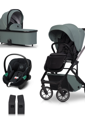 Carucior 3 in 1 pentru copii Cavoe Moi+, elegant, compact, cu landou si scoica auto Cybex Aton S2 - Boho Green