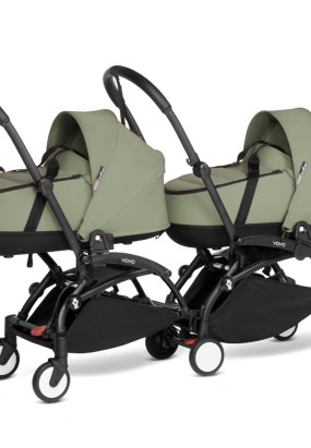 Carucior pentru gemeni BABYZEN YOYO² CONNECT, dublu, cu cadru negru si landou Olive