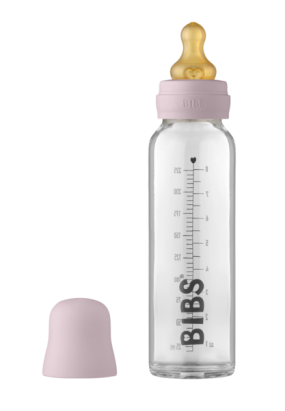 Set complet biberon din sticla Bibs, anticolici, 225 ml, Dusky Lilac