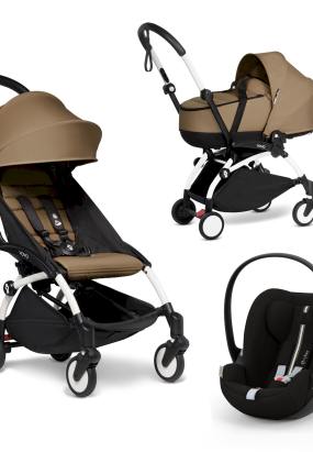 Carucior 3 in 1 pentru copii BABYZEN YOYO², cadru alb, cu landou, scoica auto Cloud G si pachet de culoare Toffee