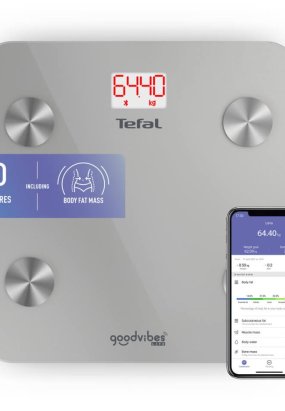 google chromecast Cantar Inteligent Tefal Goodvibes Life BM9600S1, 10 Indicatori, Bluetooth, Max 160kg, Sticla Termica, Argintiu