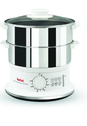 aparat de gătit la aburi Aparat de Gatit cu Aburi Tefal Convenient Series VC145130, 900W, 6L, 2 Vase Inox, Alb