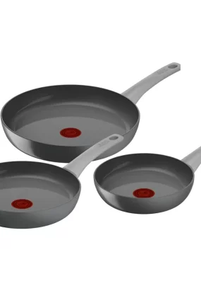 Babymatters Set 3 Tigai Tefal Renew ON C4279132, 20/24/28 cm, Aluminiu Reciclat, Invelis Ceramic, Thermo-Signal, Inductie, Gri