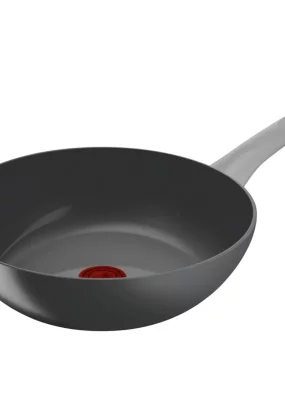 Babymatters Tigaie Wok Tefal Renew ON C4271932, 28 cm, Aluminiu Reciclat, Invelis Ceramic, Thermo-Signal, Inductie, Gri