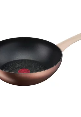 Babymatters Tigaie Wok Tefal Eco-Respect G2541902, 28 cm, Aluminiu 100% Reciclat, Titanium Pro, Thermo-Signal, Inductie, Maro
