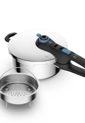 Babymatters Oala sub presiune Tefal Secure Trendy P2580402, 4L, Inductie, 2 programe gatire, Sistem siguranta 5 puncte, Inox, Argintiu