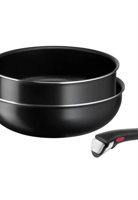 tefal easy fry&grill 2in1 ey505d15 Set 3 piese Tefal Ingenio Easy Cook & Clean L1539153, 24-26cm, invelis antiaderent Titanium, maner detasabil