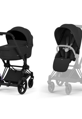 Babymatters Carucior 2 in 1 pentru copii Cybex E-Priam Comfort, electric, premium, Sepia Black cu cadru Matt Black