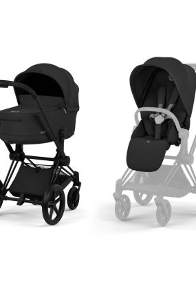 Babymatters Carucior 2 in 1 pentru copii Cybex Priam Comfort, premium, Sepia Black cu cadru Matt Black