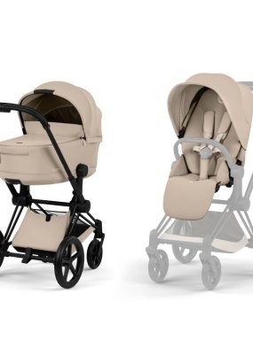 Babymatters Carucior 2 in 1 pentru copii Cybex Priam Comfort, premium, Cozy Beige cu cadru Matt Black