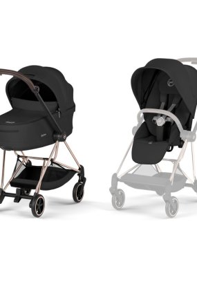 Babymatters Carucior 2 in 1 pentru copii Cybex Mios Comfort, premium, Sepia Black cu cadru Rosegold