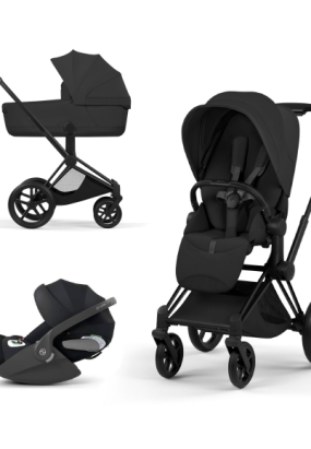 scari Carucior 3 in 1 pentru copii Cybex Priam Style, cu landou si scoica Cloud T Plus, Sepia Black cu cadru Matt Black