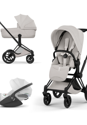 scari Carucior 3 in 1 pentru copii Cybex Priam Style, cu landou si scoica Cloud T Plus, City Grey cu cadru Matt Black