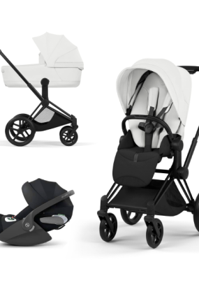 autocolant scari Carucior 3 in 1 pentru copii Cybex Priam Style, cu landou si scoica Cloud T Plus, Off White cu cadru Matt Black