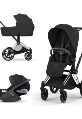 autocolant scari Carucior 3 in 1 pentru copii Cybex Priam Style, cu landou si scoica Cloud T Plus, Sepia Black cu cadru Chrome
