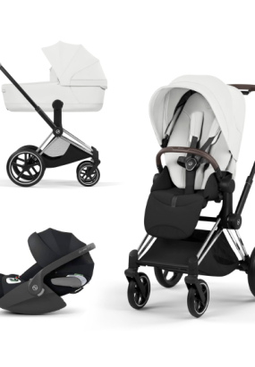 autocolant scari Carucior 3 in 1 pentru copii Cybex Priam Style, cu landou si scoica Cloud T Plus, Off White cu cadru Chrome