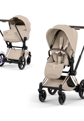 autocolant scari Carucior 2 in 1 pentru copii Cybex E-Priam Style, premium, Cozy Beige cu cadru Rosegold