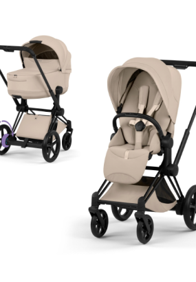 autocolant scari Carucior 2 in 1 pentru copii Cybex E-Priam Style, premium, Cozy Beige cu cadru Matt Black