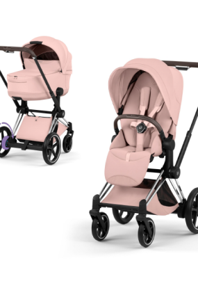 autocolant scari Carucior 2 in 1 pentru copii Cybex E-Priam Style, premium, Peach Pink cu cadru Chrome