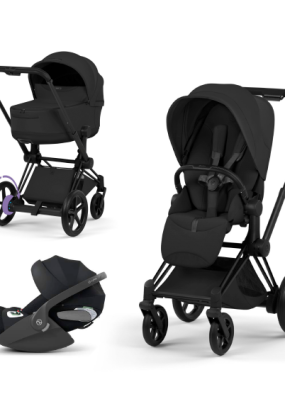 scari Carucior 3 in 1 pentru copii Cybex E-Priam Style, cu landou si scoica Cloud T Plus, Sepia Black cu cadru Matt Black