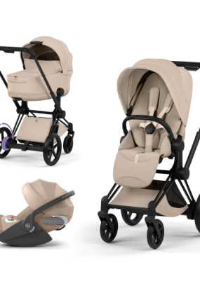 autocolant scari Carucior 3 in 1 pentru copii Cybex E-Priam Style, cu landou si scoica Cloud T Plus, Cozy Beige cu cadru Matt Black