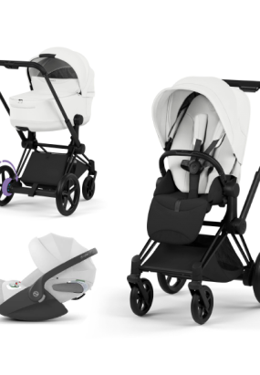 autocolant scari Carucior 3 in 1 pentru copii Cybex E-Priam Style, cu landou si scoica Cloud T Plus, Off White cu cadru Matt Black