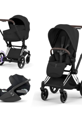 autocolant scari Carucior 3 in 1 pentru copii Cybex E-Priam Style, cu landou si scoica Cloud T Plus, Sepia Black cu cadru Chrome