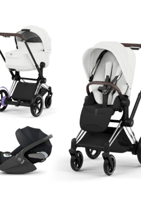 autocolant scari Carucior 3 in 1 pentru copii Cybex E-Priam Style, cu landou si scoica Cloud T Plus, Off White cu cadru Chrome