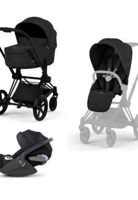 autocolant scari Carucior 3 in 1 pentru copii Cybex Priam Comfort, premium, cu scoica Cloud T Plus, Sepia Black cu cadru Matt Black