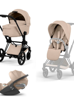 autocolant scari Carucior 3 in 1 pentru copii Cybex Priam Comfort, premium, cu scoica Cloud T Plus, Cozy Beige cu cadru Matt Black