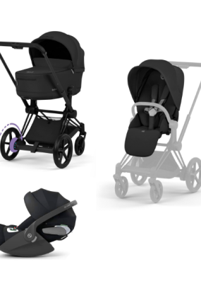autocolant scari Carucior 3 in 1 pentru copii Cybex E-Priam Comfort, premium, cu scoica Cloud T Plus, Sepia Black cu cadru Matt Black