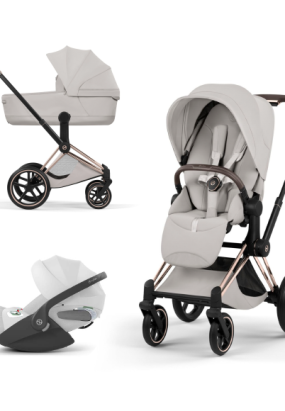 scari Carucior 3 in 1 pentru copii Cybex Priam Style, cu landou si scoica Cloud T Plus, City Grey cu cadru Rosegold