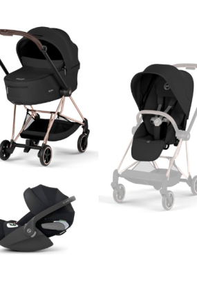 pavele trotuare Carucior 3 in 1 pentru copii Cybex Mios Comfort, premium, cu scoica Cloud T Plus, Sepia Black cu cadru Rosegold