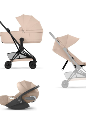 cybex libelle Carucior 3 in 1 pentru copii Cybex Coya Comfort, compact, premium, cu scoica Cloud T Plus, Cozy Beige cu cadru Matt Black