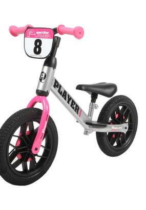 Babymatters Bicicleta pentru copii fara pedale QPlay Player, Roti 12 inch, Cadru Flexibil, 2-4 ani, Roz