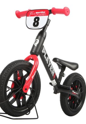 Babymatters Bicicleta pentru copii fara pedale QPlay Player, Roti 12 inch, Cadru Flexibil, 2-4 ani, Rosu