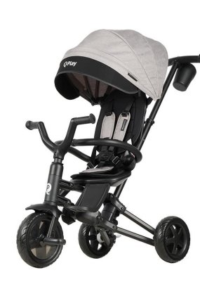 tricicleta copii Tricicleta pentru copii Ultrapliabila QPlay Nova Niello, Reversibila, Roti Cauciuc, 10-36 Luni, Gri