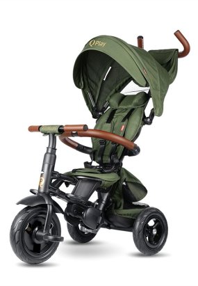 tricicleta copii Tricicleta pentru copii QPlay Rito Deluxe, Evolutiva, Pliabila, Roti Gonflabile, 10-36 Luni, Verde-Maslina