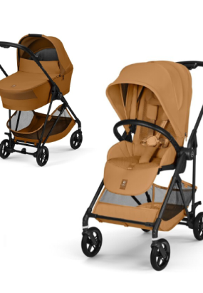 Babymatters Carucior 2 in 1 Cybex Melio Carbon pentru copii, ultra usor, cu landou, Cinnamon Yellow
