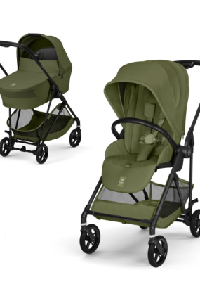 Babymatters Carucior 2 in 1 Cybex Melio Carbon pentru copii, ultra usor, cu landou, Moss Green