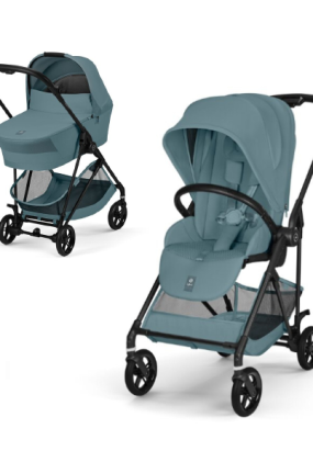 Babymatters Carucior 2 in 1 Cybex Melio Carbon pentru copii, ultra usor, cu landou, Stormy Blue