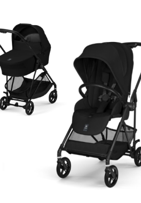 Babymatters Carucior 2 in 1 Cybex Melio Carbon pentru copii, ultra usor, cu landou, Magic Black