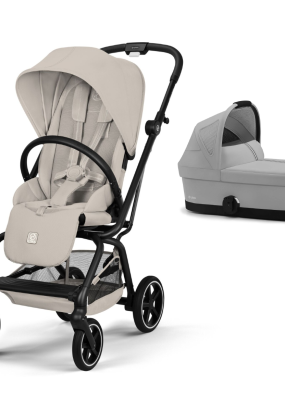 Babymatters Carucior 2 in 1 Cybex Gold Eezy S Twist+ 2, rotativ 360°, cu landou, Dune Grey cu cadru Black